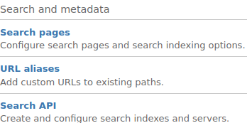 The subsection Search API contains configuration of WissKI content indexed with Solr.
